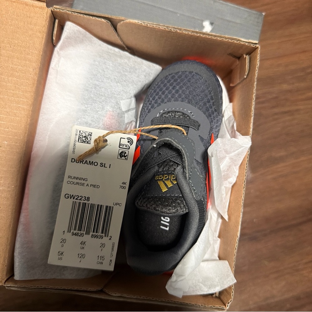 Adidas Duramo SL Baby Sneakers, Size 5K US Grey/Orange
